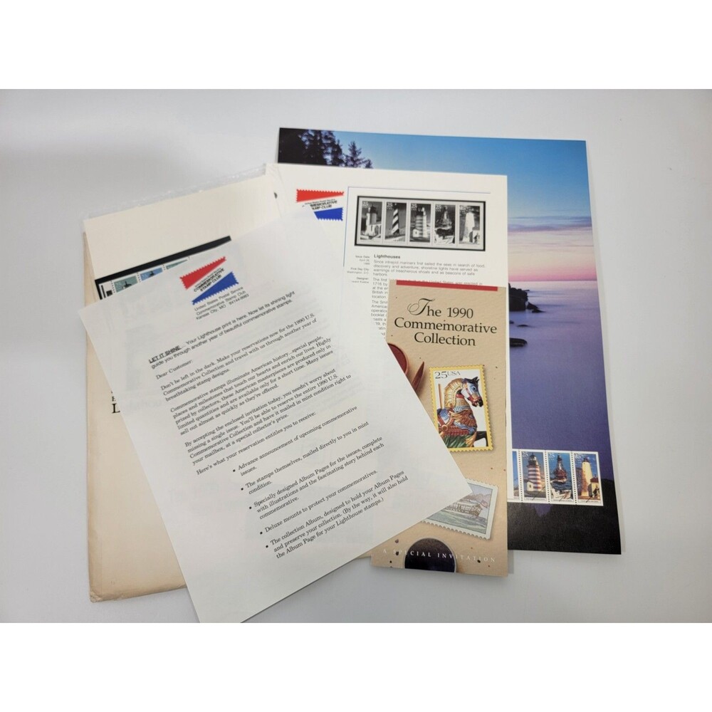 VINTAGE USPS Lighthouse Print 11x14 Commemorative Stamp Lot Paper Collectible